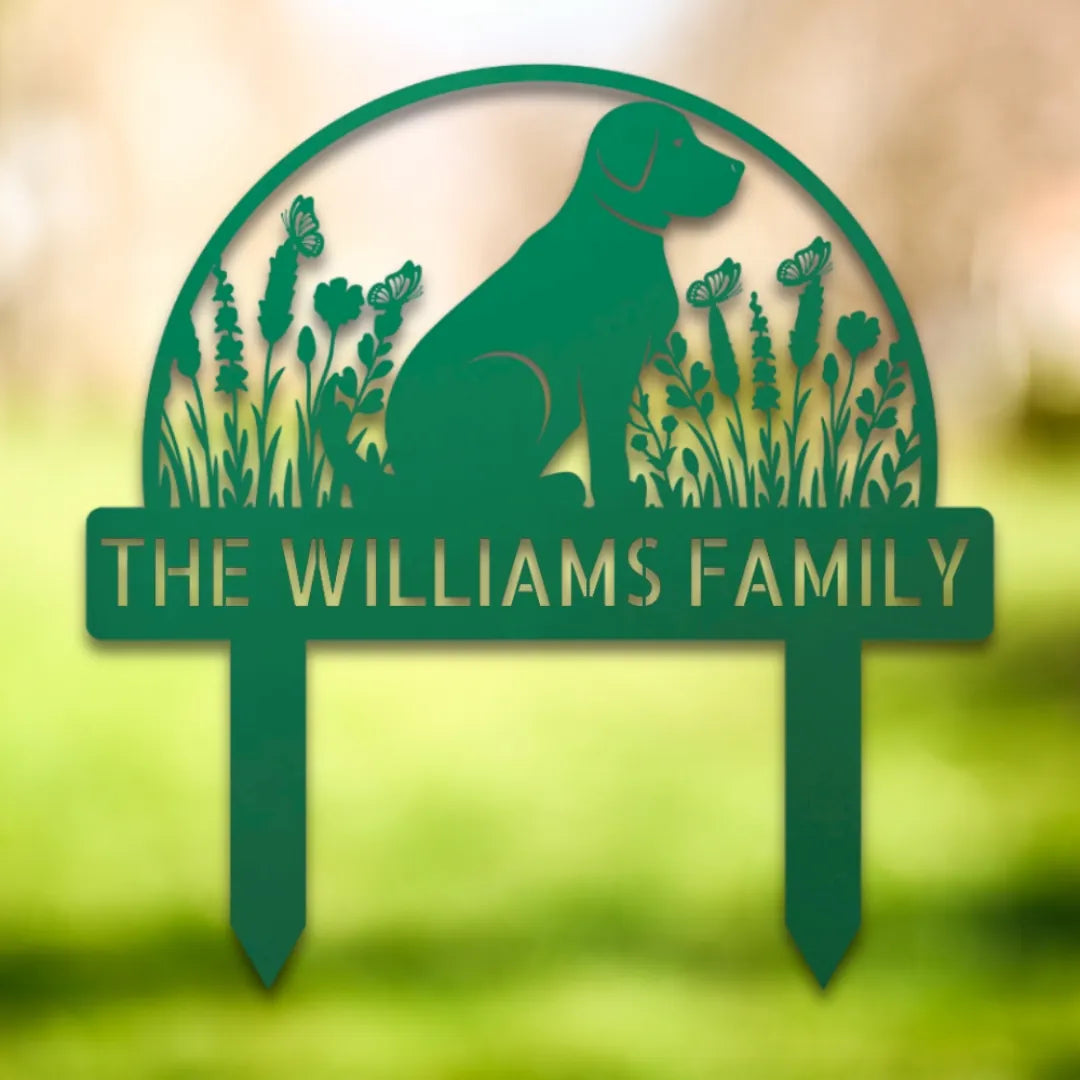 Personalized Yard Stake IV Silhouette in Green - Custom Dog Wall Art