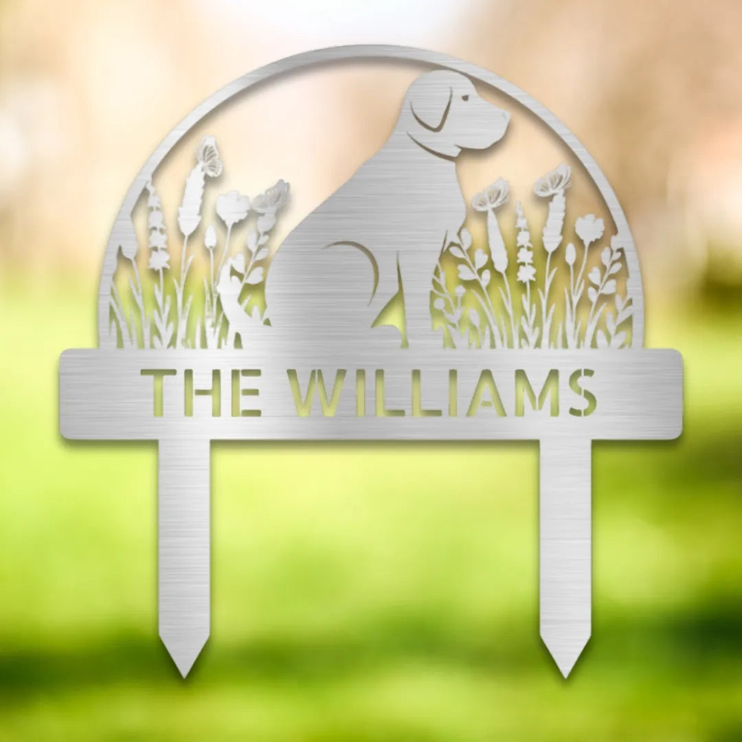 Personalized Yard Stake IV Silhouette in Silver - Custom Dog Wall Art