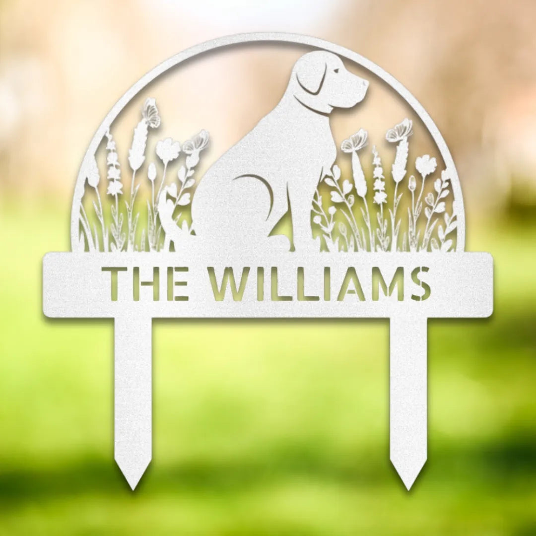 Personalized Yard Stake IV Silhouette in White - Custom Dog Wall Art