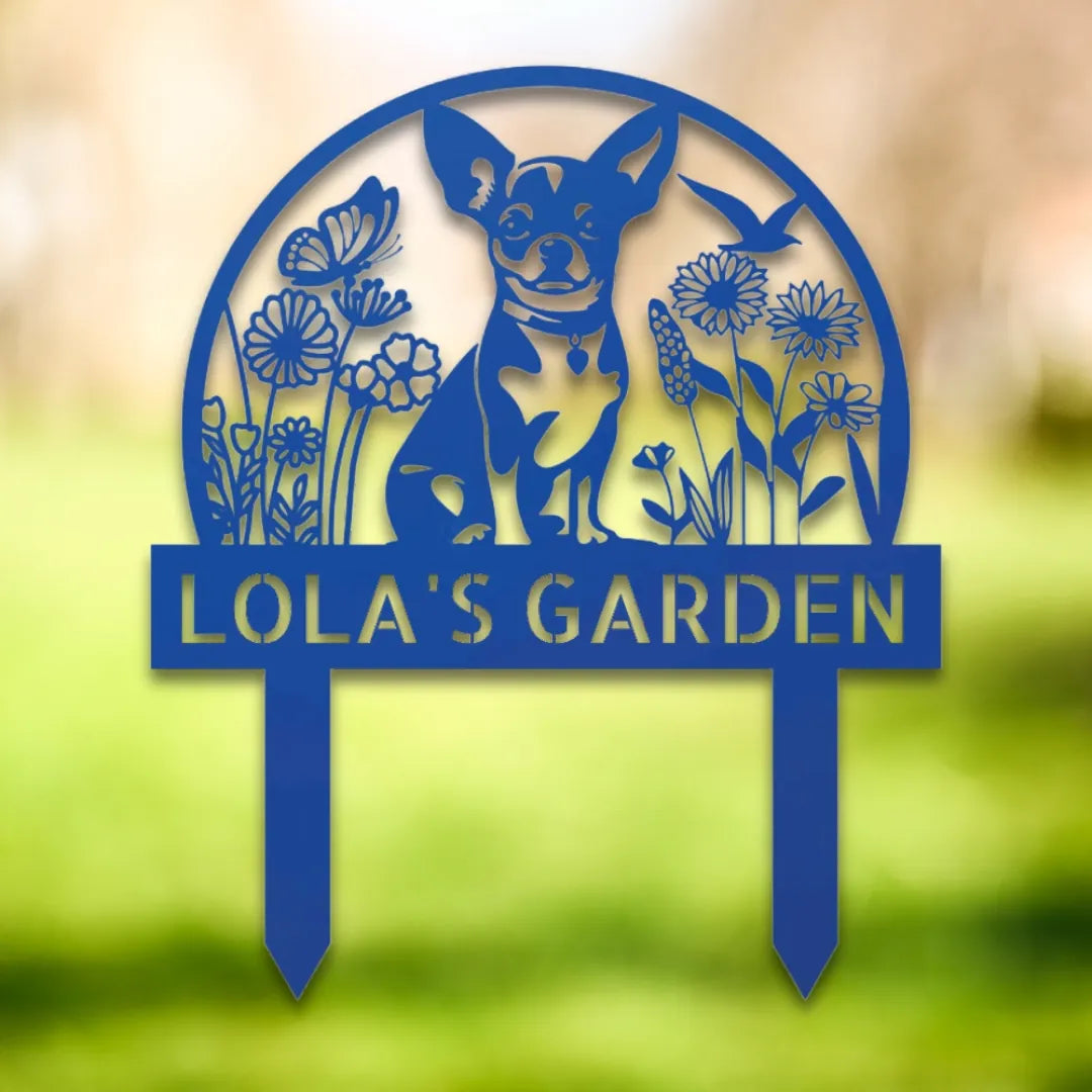 Personalized Yard Stake V Silhouette in Blue - Custom Dog Wall Art