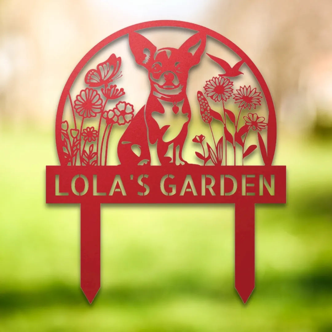 Personalized Yard Stake V Silhouette in Red - Custom Dog Wall Art