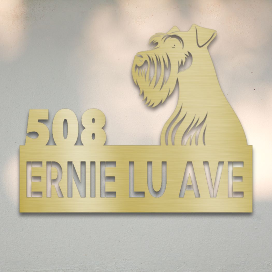 Personalized Miniature Schnauzer Address Sign Gold | Barkhaus Metal Company