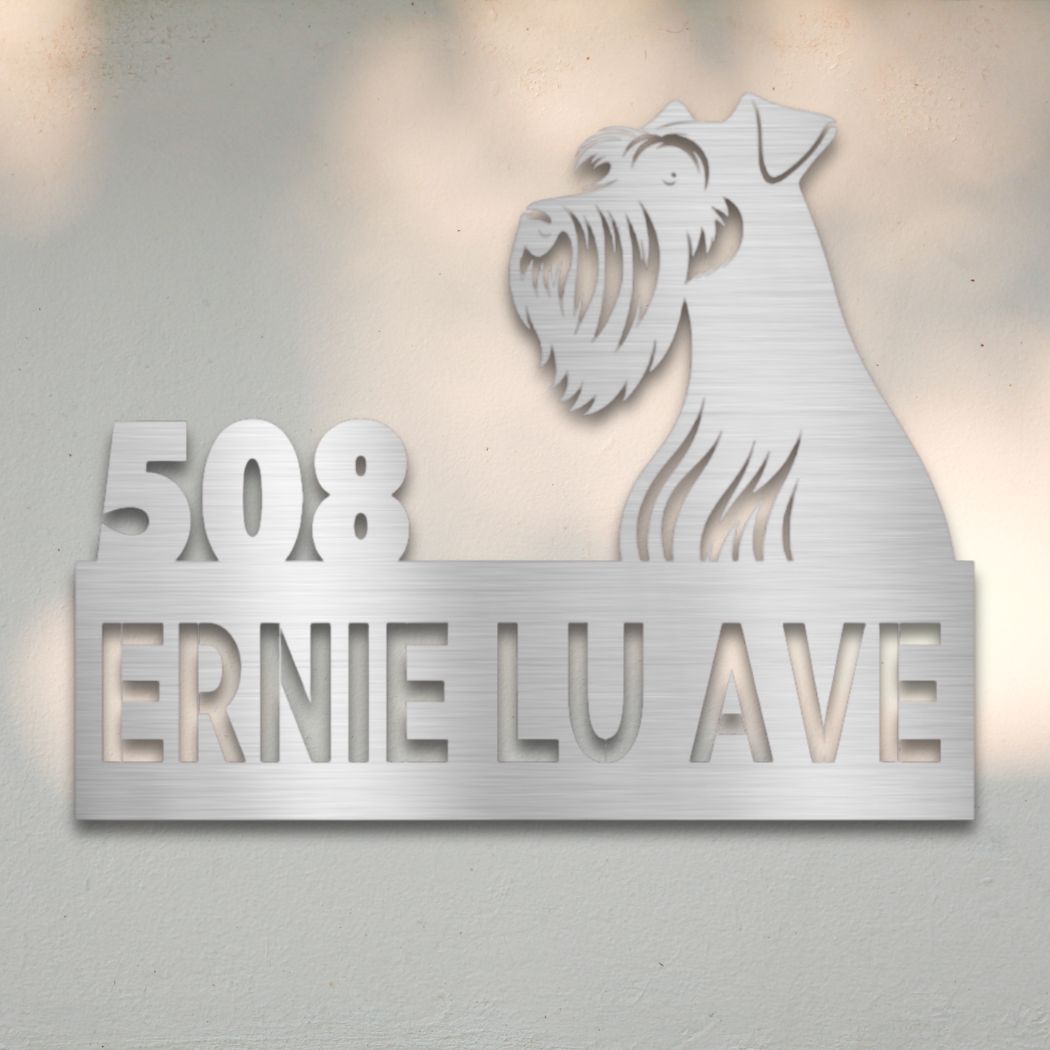 Personalized Miniature Schnauzer Address Sign Silver | Barkhaus Metal Company