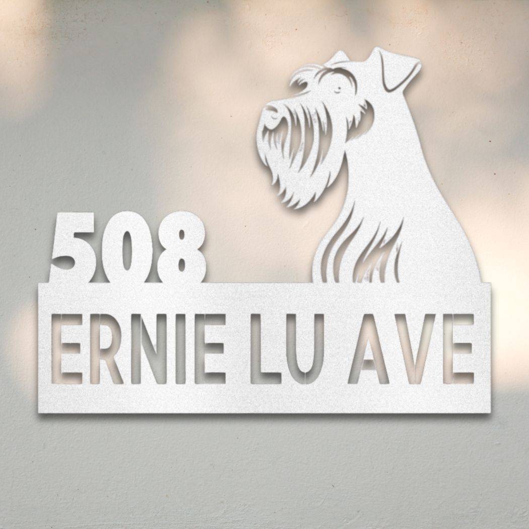 Personalized Miniature Schnauzer Address Sign White | Barkhaus Metal Company