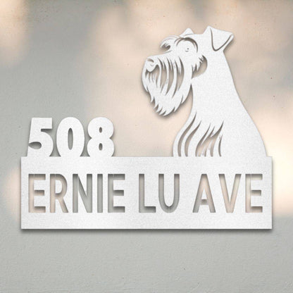 Personalized Miniature Schnauzer Address Sign White | Barkhaus Metal Company