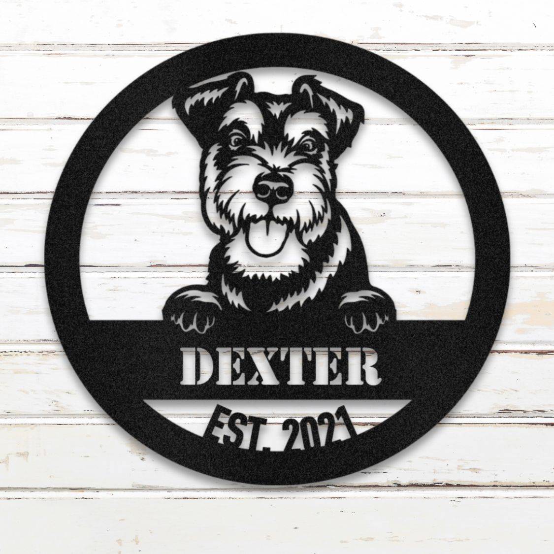 Personalized Miniature Schnauzer Metal Wall Art – Custom Dog Name Sign Black | Barkhaus Metal Company