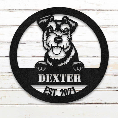 Personalized Miniature Schnauzer Metal Wall Art – Custom Dog Name Sign Black | Barkhaus Metal Company