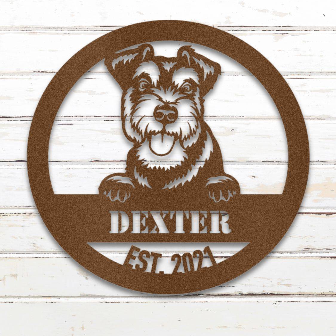 Personalized Miniature Schnauzer Metal Wall Art – Custom Dog Name Sign Copper | Barkhaus Metal Company