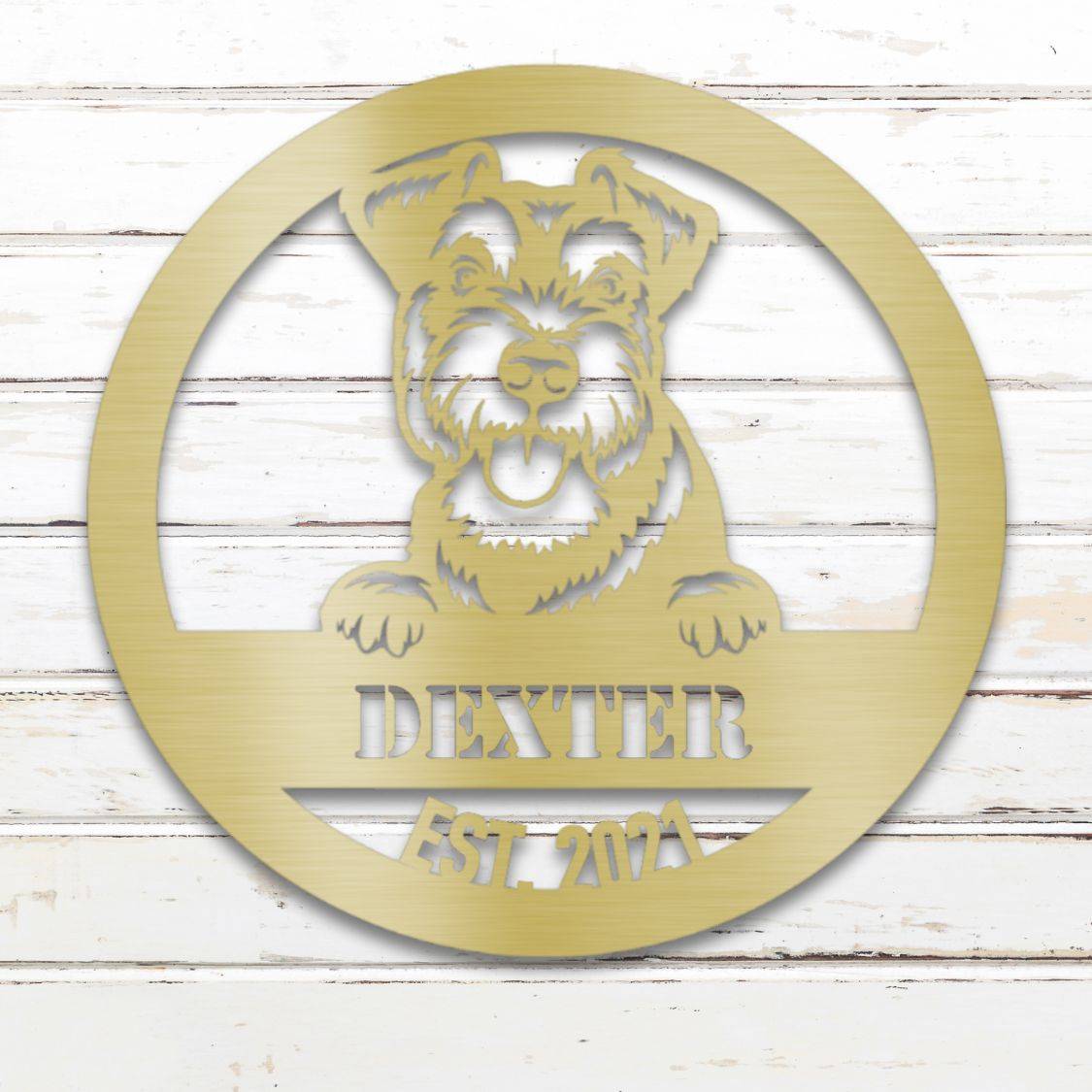 Personalized Miniature Schnauzer Metal Wall Art – Custom Dog Name Sign Gold | Barkhaus Metal Company