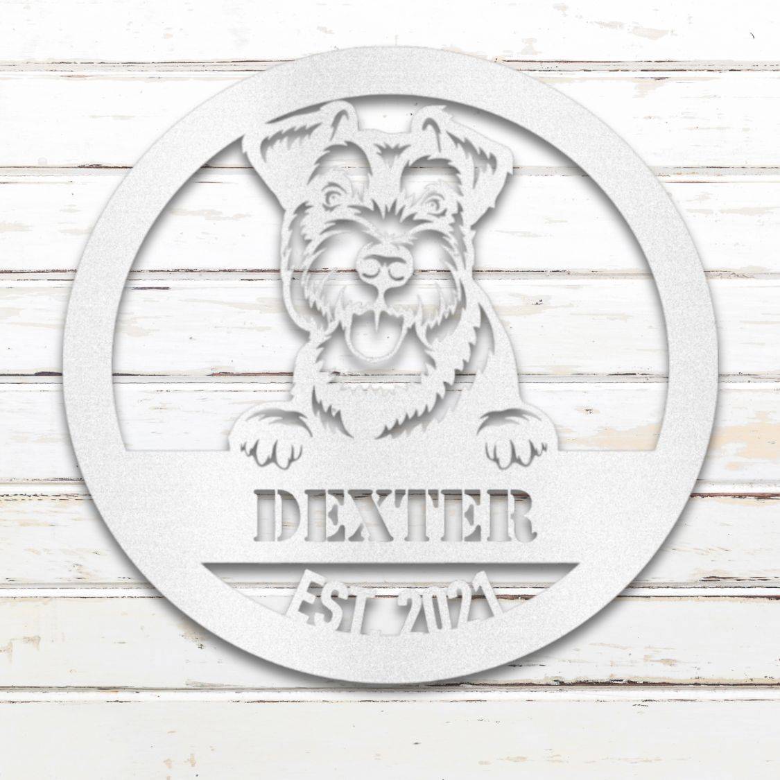 Personalized Miniature Schnauzer Metal Wall Art – Custom Dog Name Sign White | Barkhaus Metal Company