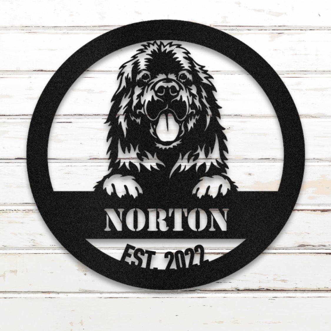 Personalized Newfoundland Metal Wall Art – Custom Dog Name Sign Black | Barkhaus Metal Company