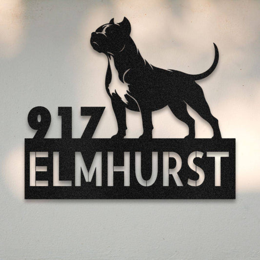 Personalized Pit Bull Terrier Address Sign Black | Barkhaus Metal Company