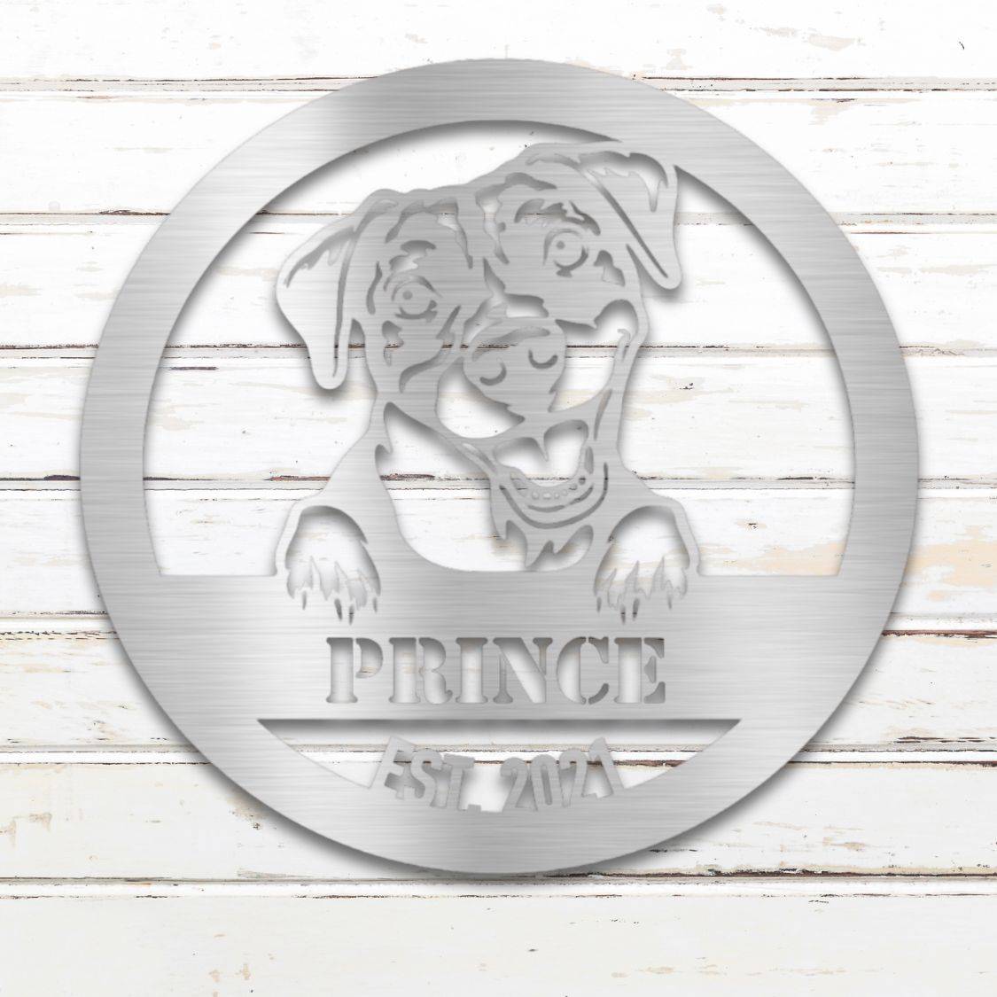 Personalized Pit Bull Terrier Metal Wall Art – Custom Dog Name Sign Silver | Barkhaus Metal Company