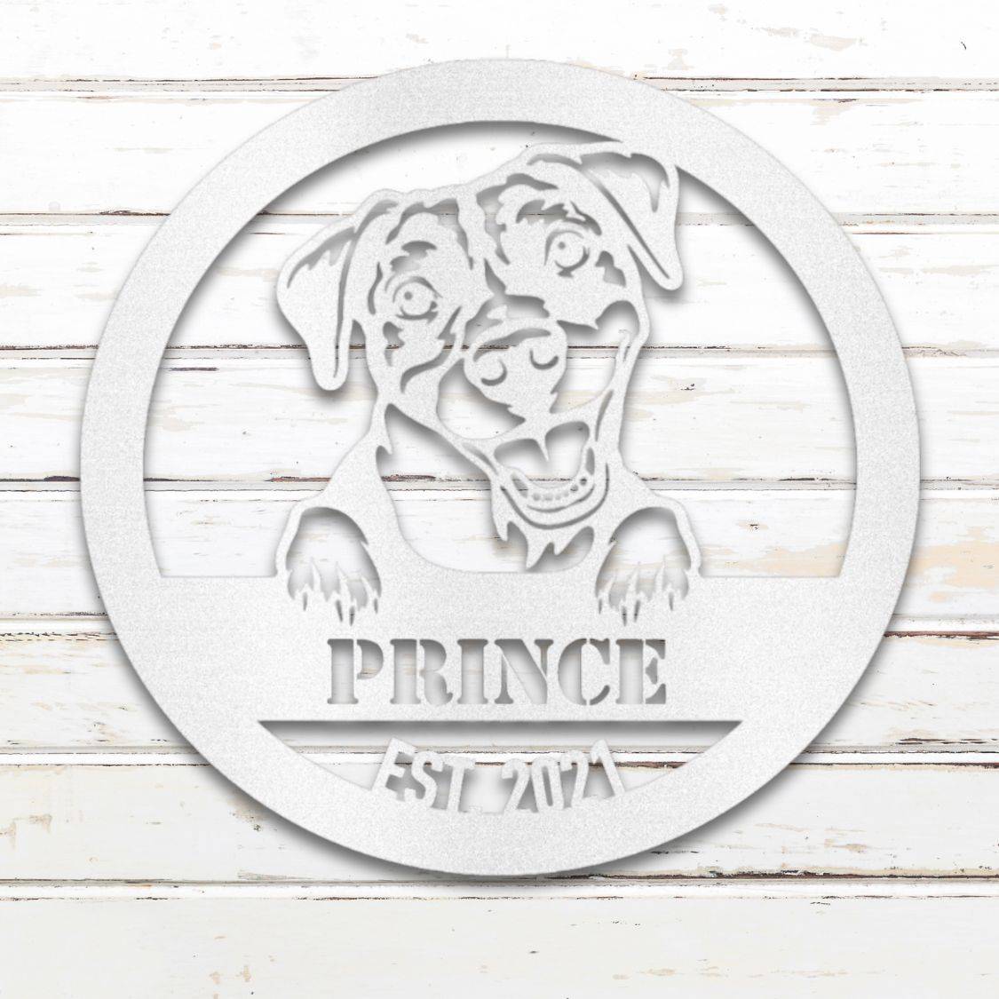 Personalized Pit Bull Terrier Metal Wall Art – Custom Dog Name Sign White | Barkhaus Metal Company