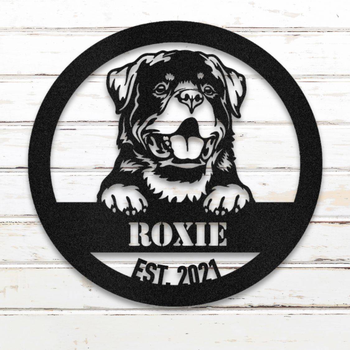 Personalized Rottweiler Metal Wall Art – Custom Dog Name Sign Black | Barkhaus Metal Company