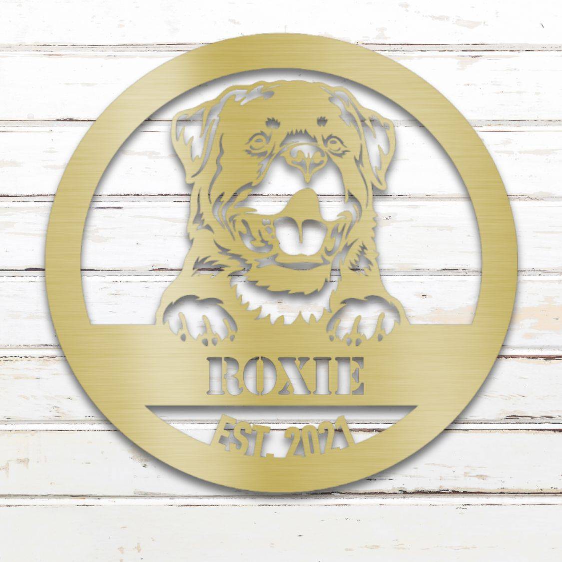 Personalized Rottweiler Metal Wall Art – Custom Dog Name Sign Gold | Barkhaus Metal Company