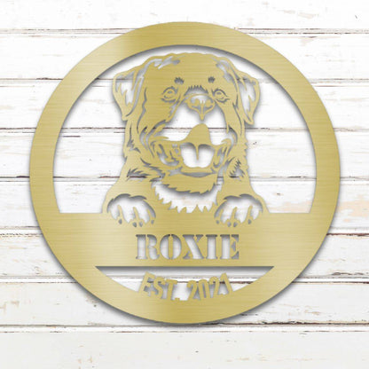 Personalized Rottweiler Metal Wall Art – Custom Dog Name Sign Gold | Barkhaus Metal Company