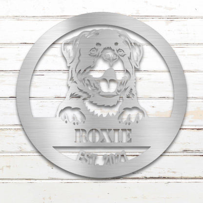 Personalized Rottweiler Metal Wall Art – Custom Dog Name Sign Silver | Barkhaus Metal Company