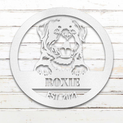Personalized Rottweiler Metal Wall Art – Custom Dog Name Sign White | Barkhaus Metal Company