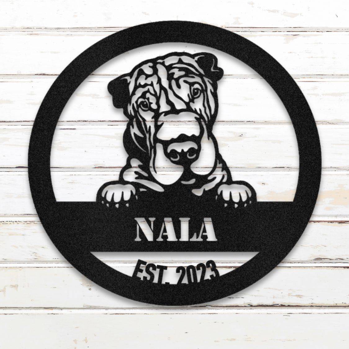 Personalized Shar-Pei Metal Wall Art – Custom Dog Name Sign Black | Barkhaus Metal Company