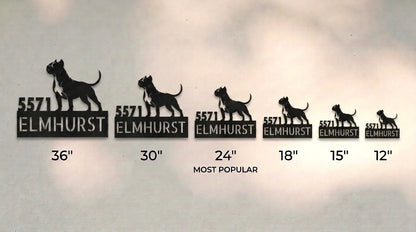 Pit Bull Terrier Personalized Metal House Number Sign Silhouette in - Custom Dog Wall Art