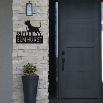 Pit Bull Terrier Personalized Metal House Number Sign Silhouette in - Custom Dog Wall Art