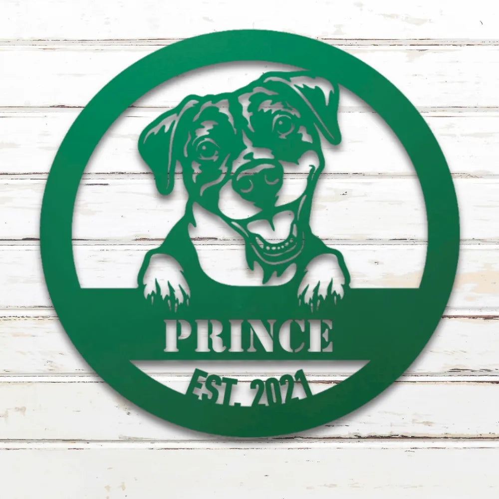 Pit Bull Terrier Personalized Metal Sign - Custom Dog Wall Art Silhouette in Green - Custom Dog Wall Art