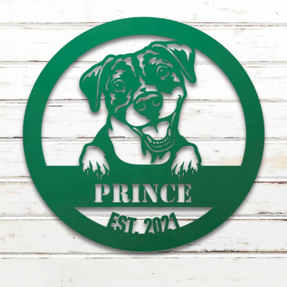 Pit Bull Terrier Personalized Metal Sign - Custom Dog Wall Art Silhouette in Green - Custom Dog Wall Art
