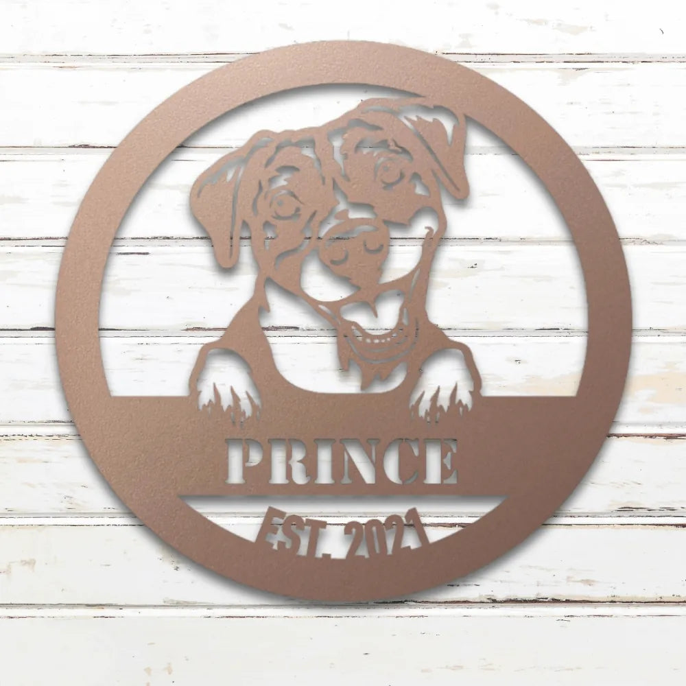 Pit Bull Terrier Personalized Metal Sign - Custom Dog Wall Art Silhouette in Rose - Custom Dog Wall Art