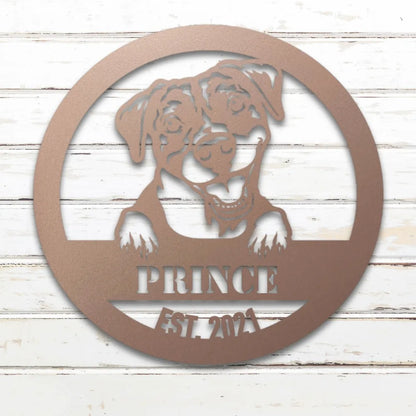 Pit Bull Terrier Personalized Metal Sign - Custom Dog Wall Art Silhouette in Rose - Custom Dog Wall Art