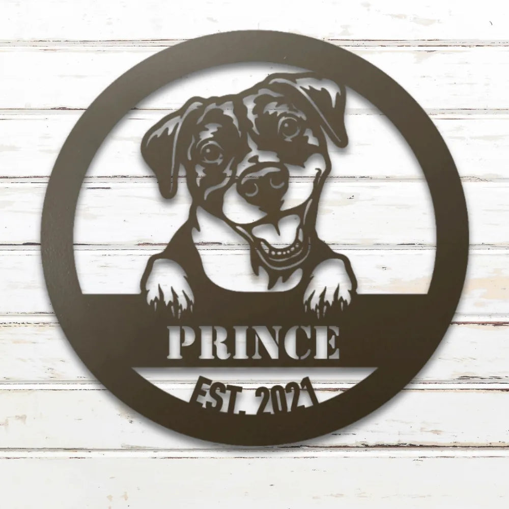 Pit Bull Terrier Personalized Metal Sign - Custom Dog Wall Art Silhouette in Stone - Custom Dog Wall Art