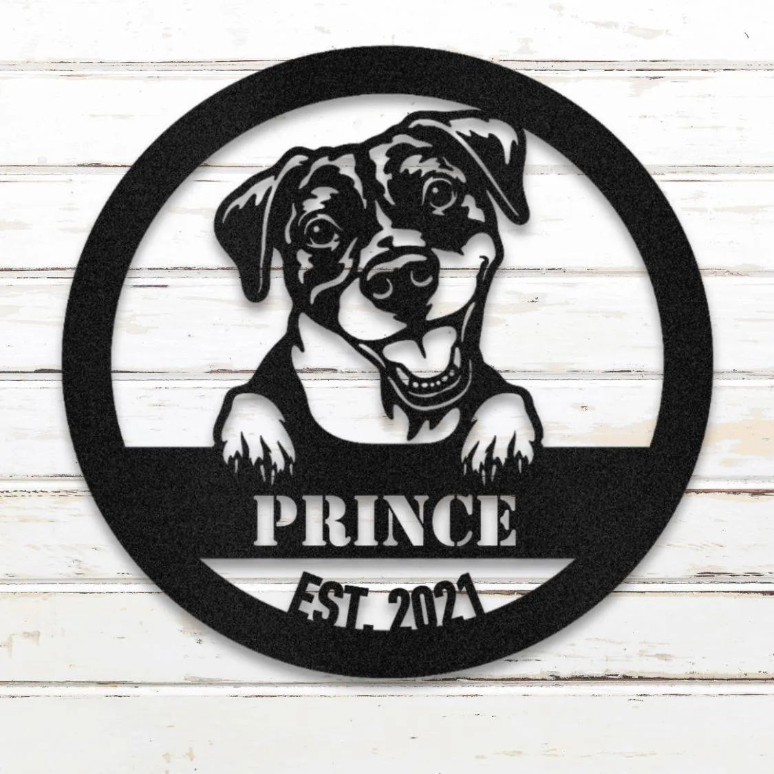 Pit Bull Terrier Personalized Metal Sign - Custom Dog Wall Art Silhouette in Black - Custom Dog Wall Art
