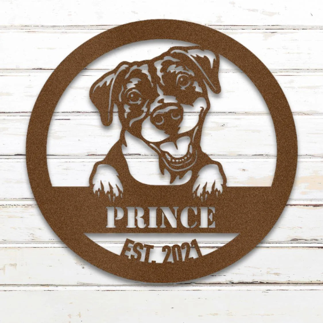 Pit Bull Terrier Personalized Metal Sign - Custom Dog Wall Art Silhouette in Copper - Custom Dog Wall Art