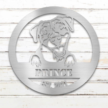 Pit Bull Terrier Personalized Metal Sign - Custom Dog Wall Art Silhouette in Silver - Custom Dog Wall Art