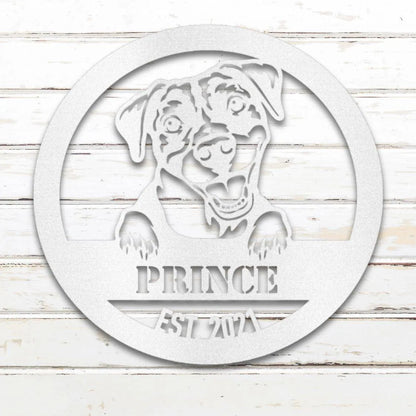 Pit Bull Terrier Personalized Metal Sign - Custom Dog Wall Art Silhouette in White - Custom Dog Wall Art