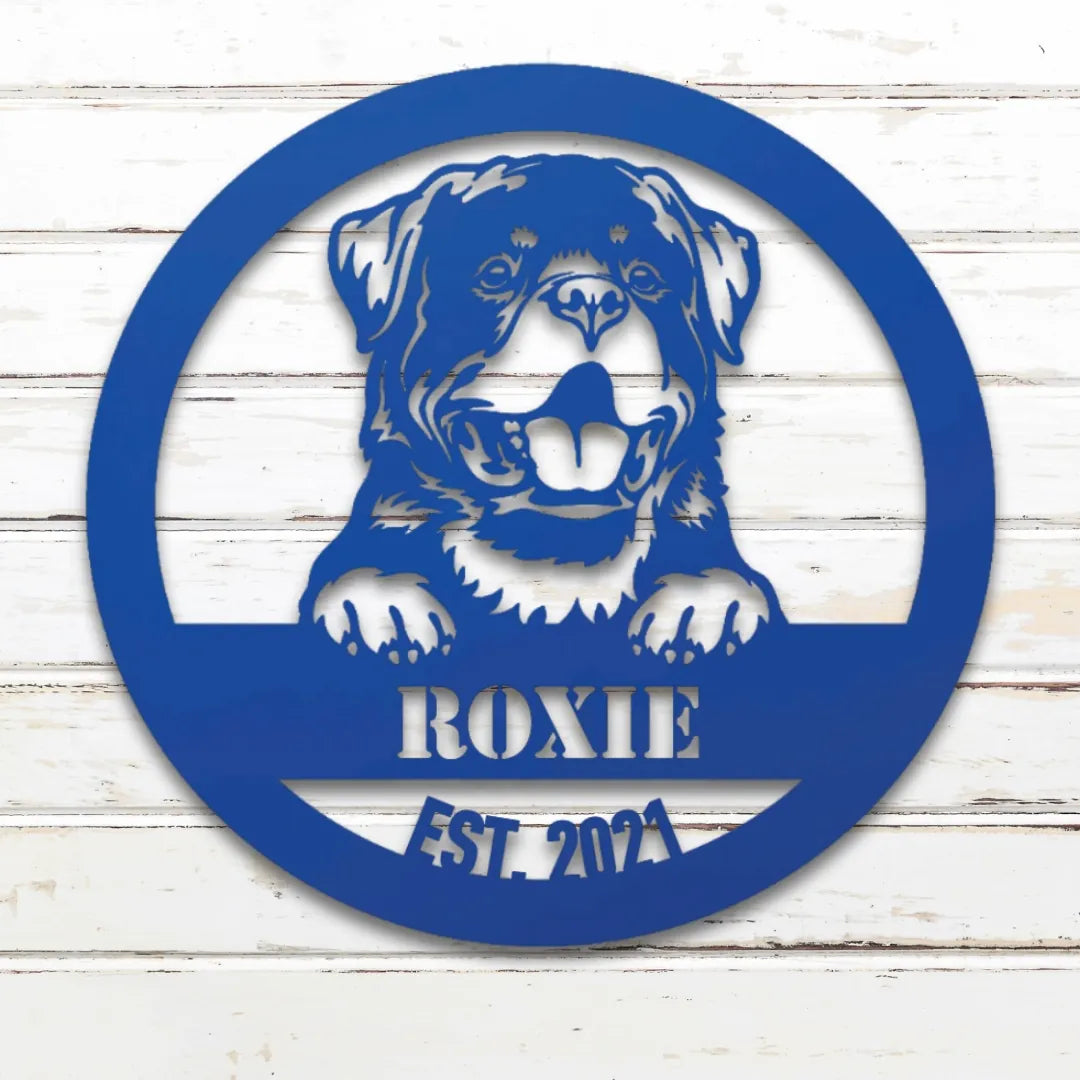 Rottweiler Personalized Metal Sign - Custom Dog Wall Art Silhouette in Blue - Custom Dog Wall Art