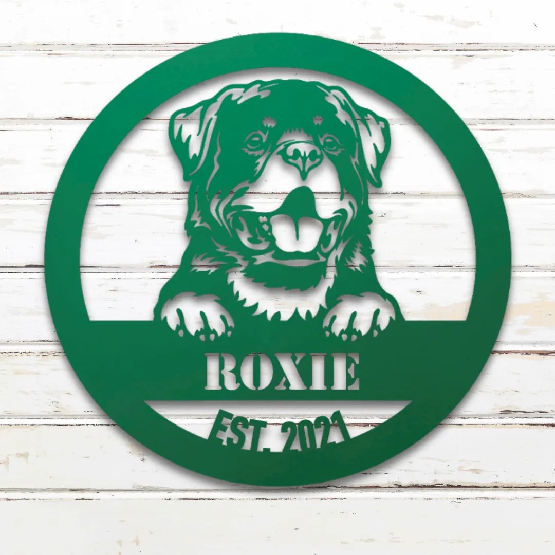 Rottweiler Personalized Metal Sign - Custom Dog Wall Art Silhouette in Green - Custom Dog Wall Art