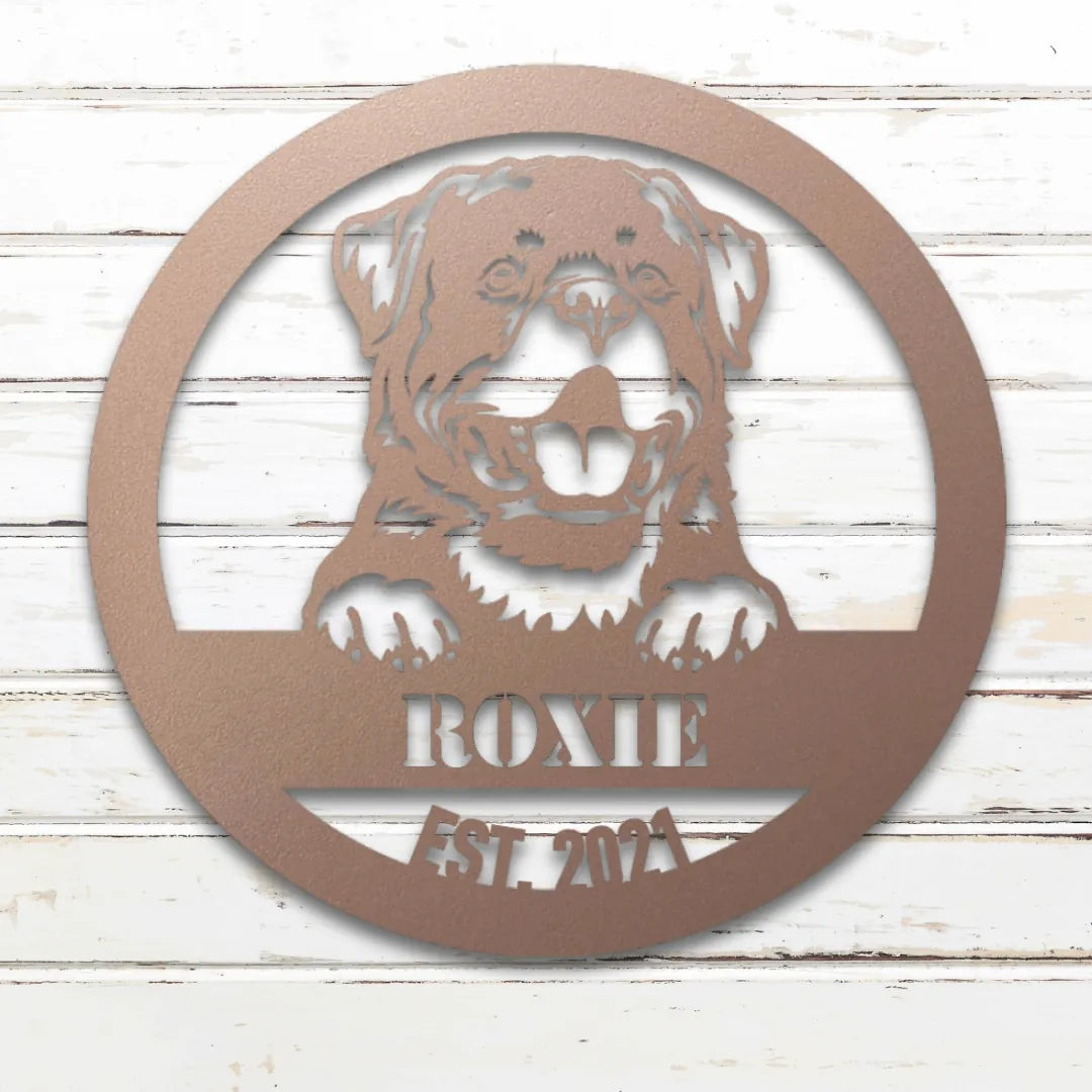 Rottweiler Personalized Metal Sign - Custom Dog Wall Art Silhouette in Rose - Custom Dog Wall Art