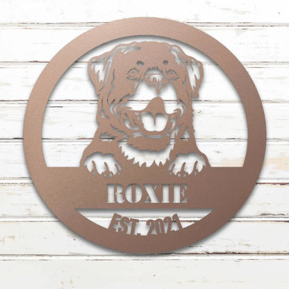 Rottweiler Personalized Metal Sign - Custom Dog Wall Art Silhouette in Rose - Custom Dog Wall Art