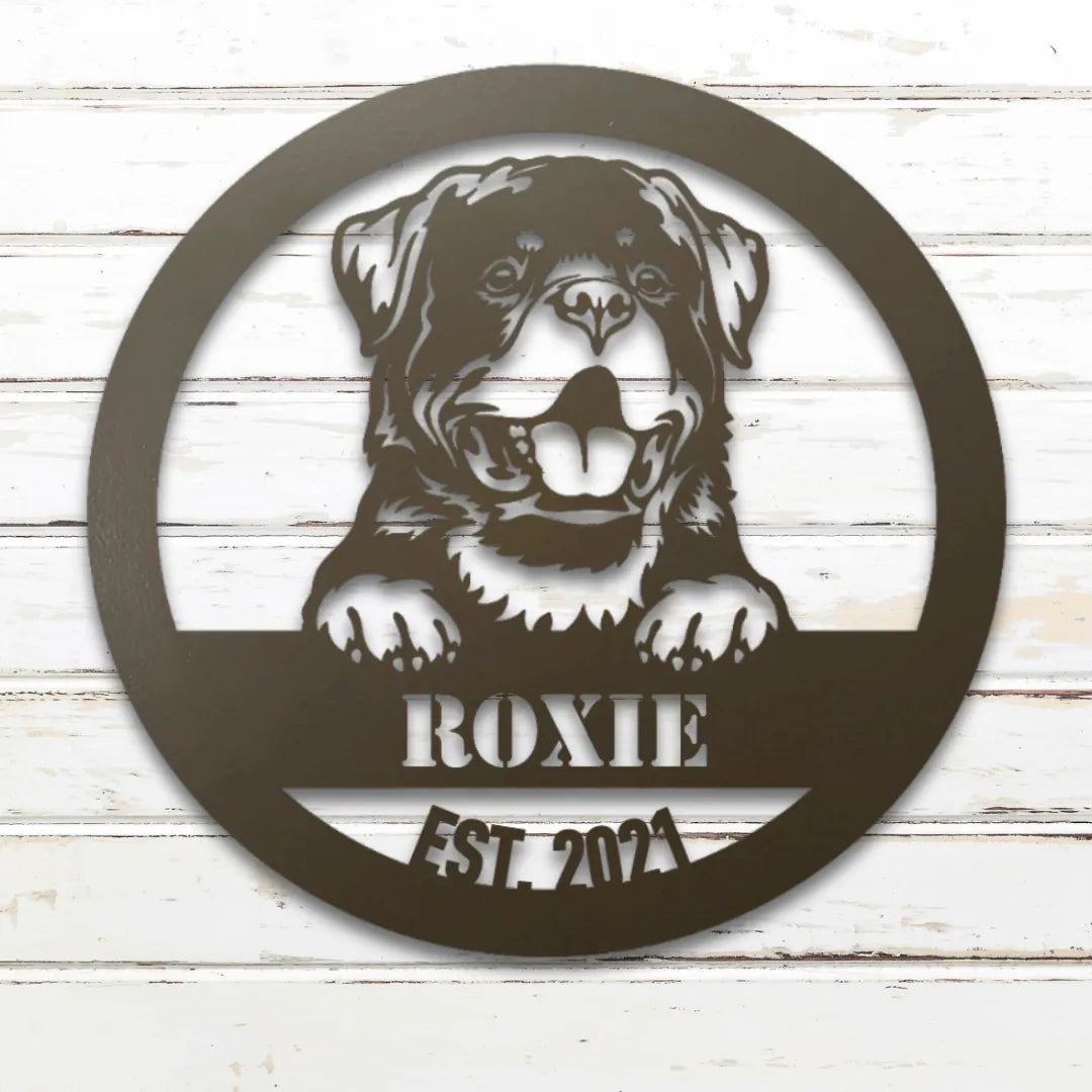 Rottweiler Personalized Metal Sign - Custom Dog Wall Art Silhouette in Stone - Custom Dog Wall Art