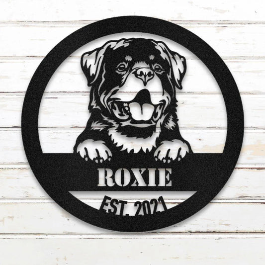 Rottweiler Personalized Metal Sign - Custom Dog Wall Art Silhouette in Black - Custom Dog Wall Art