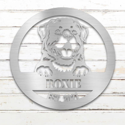 Rottweiler Personalized Metal Sign - Custom Dog Wall Art Silhouette in Silver - Custom Dog Wall Art