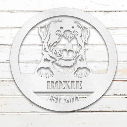 Rottweiler Personalized Metal Sign - Custom Dog Wall Art Silhouette in White - Custom Dog Wall Art