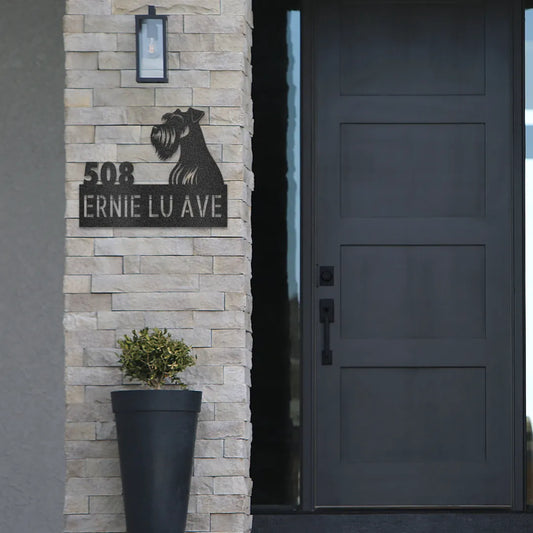 Miniature Schnauzer Personalized Metal House Number Sign Silhouette in - Custom Dog Wall Art