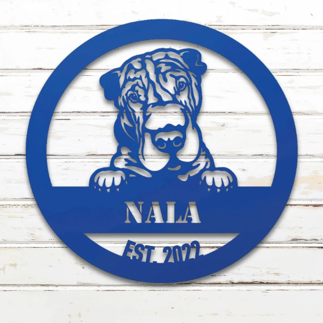 Shar-Pei Personalized Metal Sign - Custom Dog Wall Art Silhouette in Blue - Custom Dog Wall Art