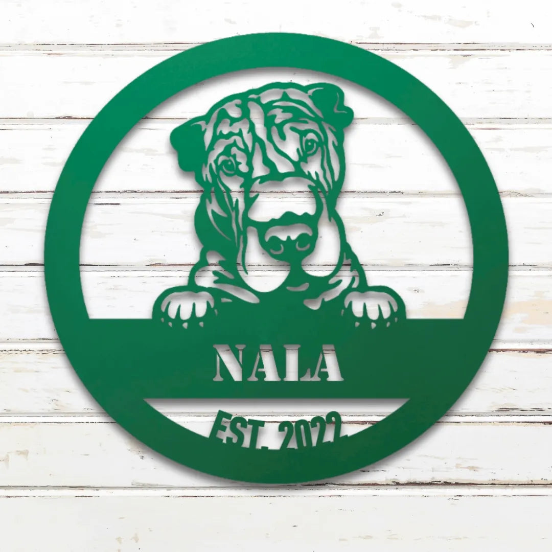Shar-Pei Personalized Metal Sign - Custom Dog Wall Art Silhouette in Green - Custom Dog Wall Art