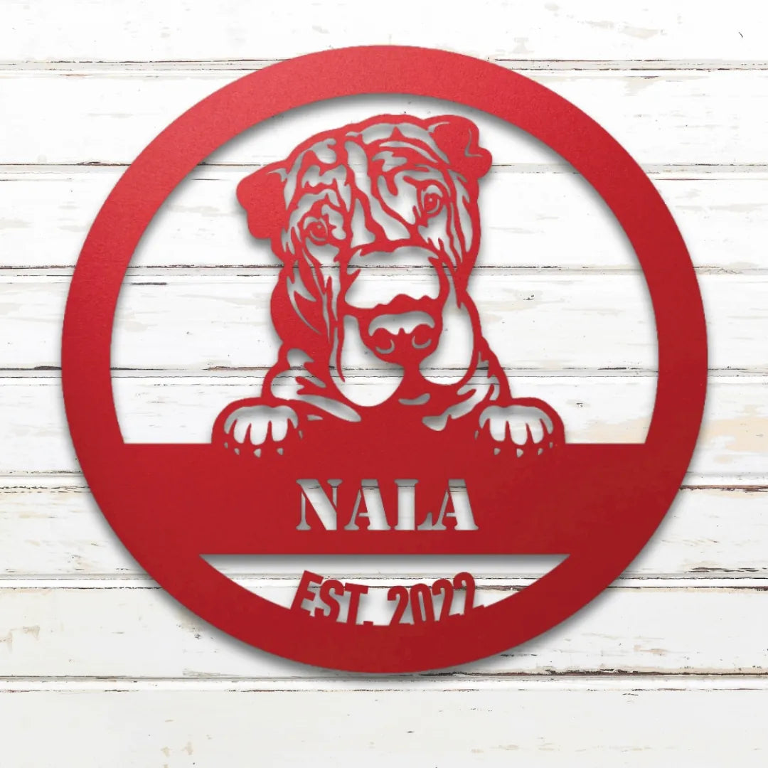 Shar-Pei Personalized Metal Sign - Custom Dog Wall Art Silhouette in Red - Custom Dog Wall Art