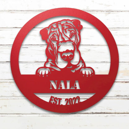 Shar-Pei Personalized Metal Sign - Custom Dog Wall Art Silhouette in Red - Custom Dog Wall Art