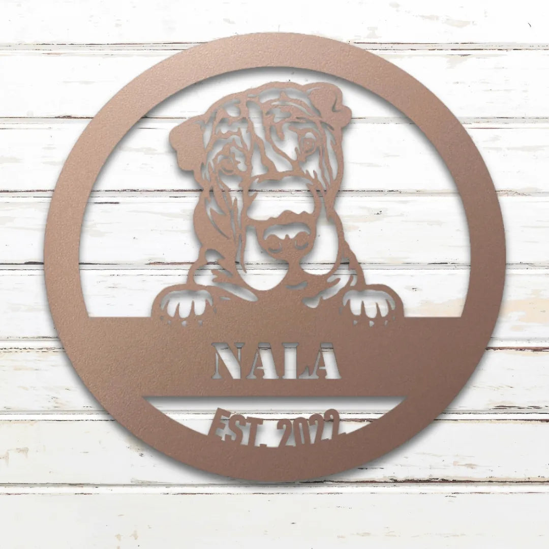 Shar-Pei Personalized Metal Sign - Custom Dog Wall Art Silhouette in Rose - Custom Dog Wall Art
