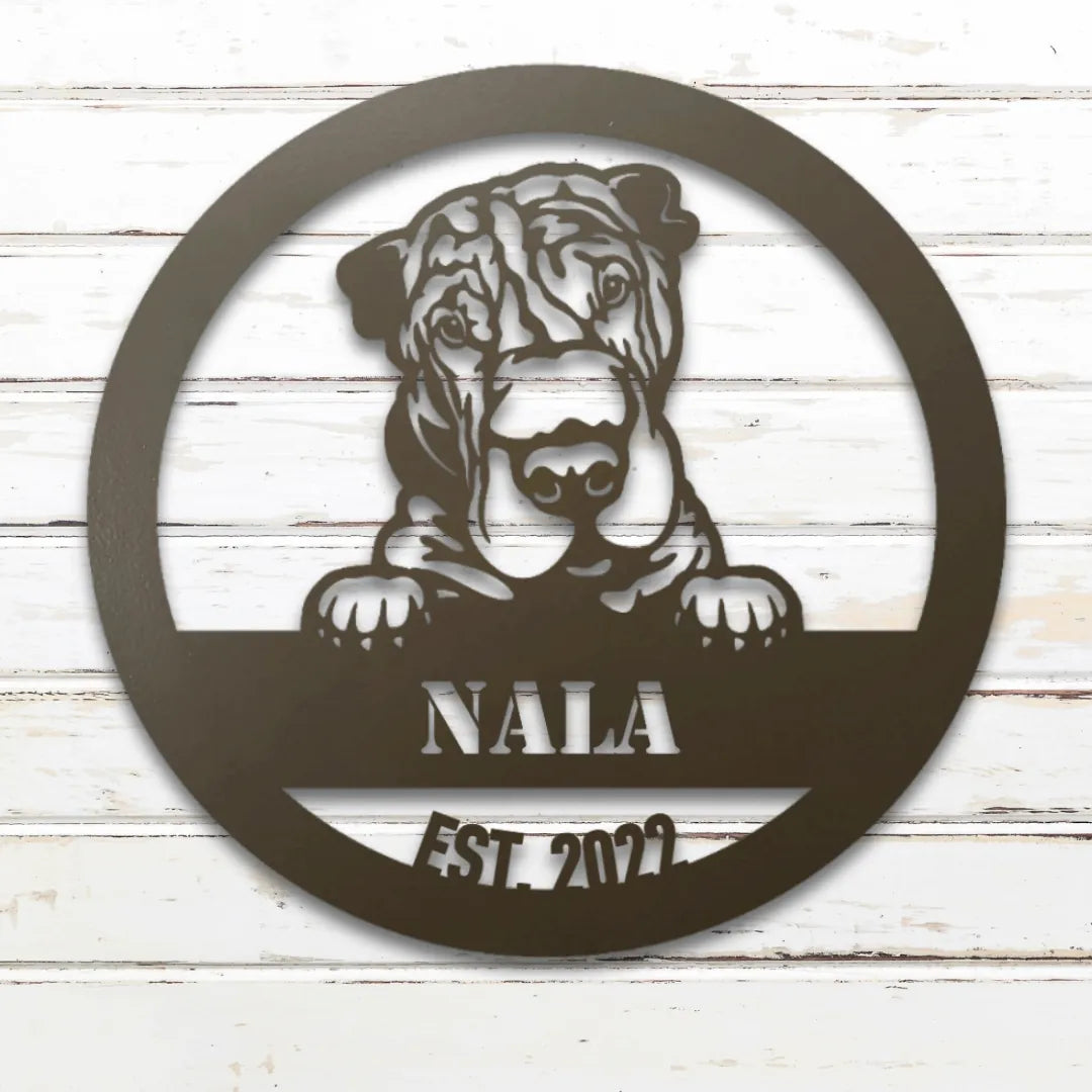 Shar-Pei Personalized Metal Sign - Custom Dog Wall Art Silhouette in Stone - Custom Dog Wall Art